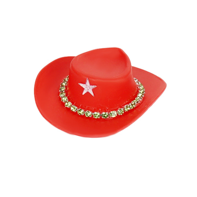 Wholesale Pink cowboy hat with diamond chain hairpin toy doll accessories hat plastic hat